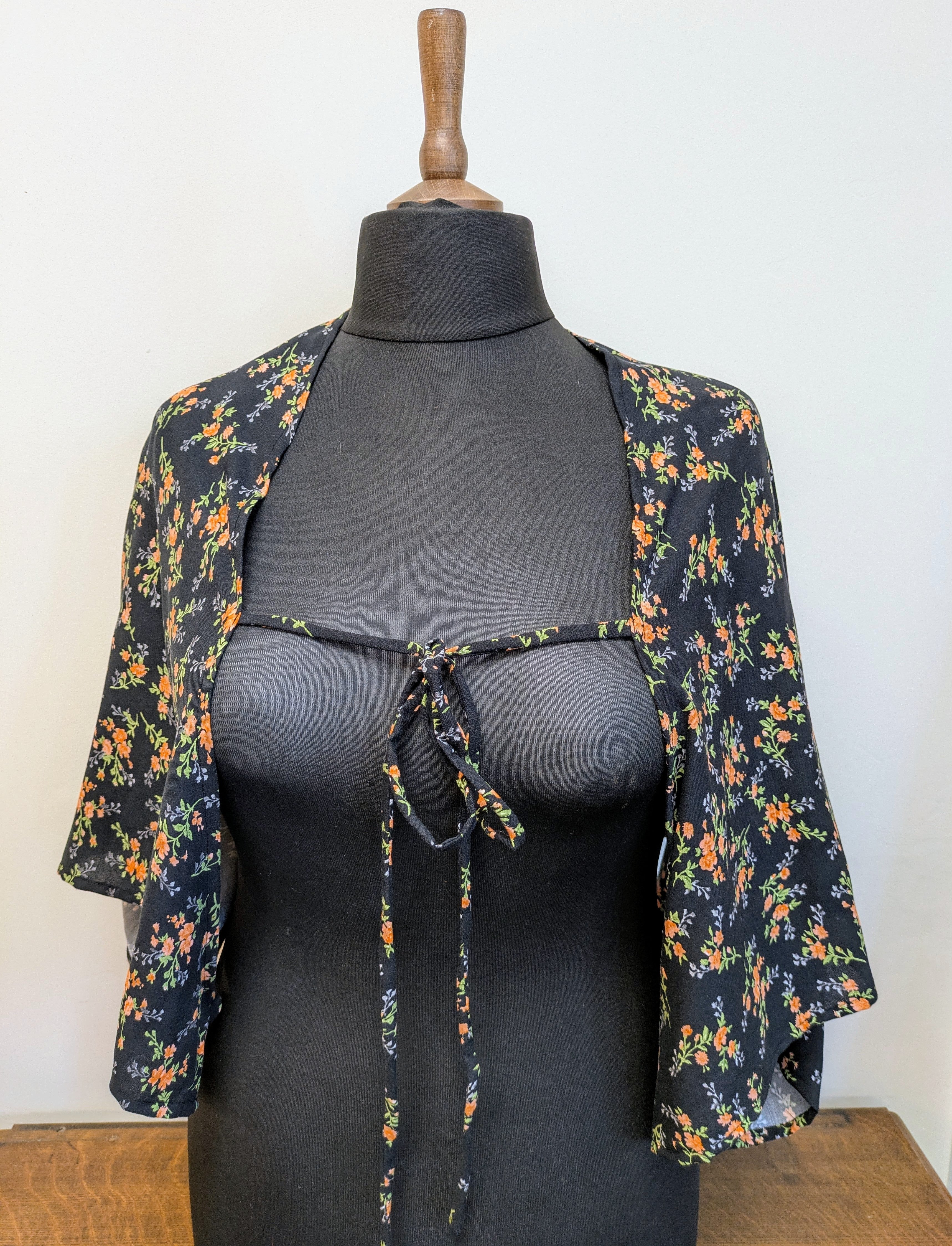Black floral kimono shrug