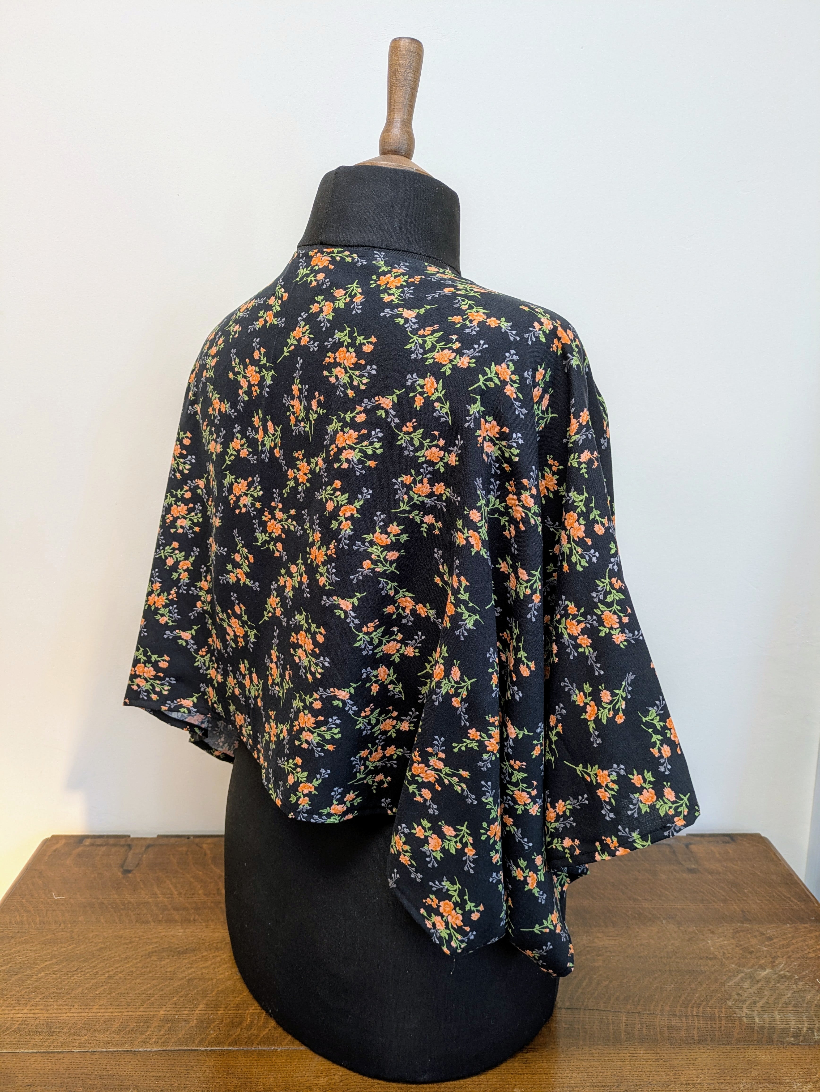 Black floral kimono shrug