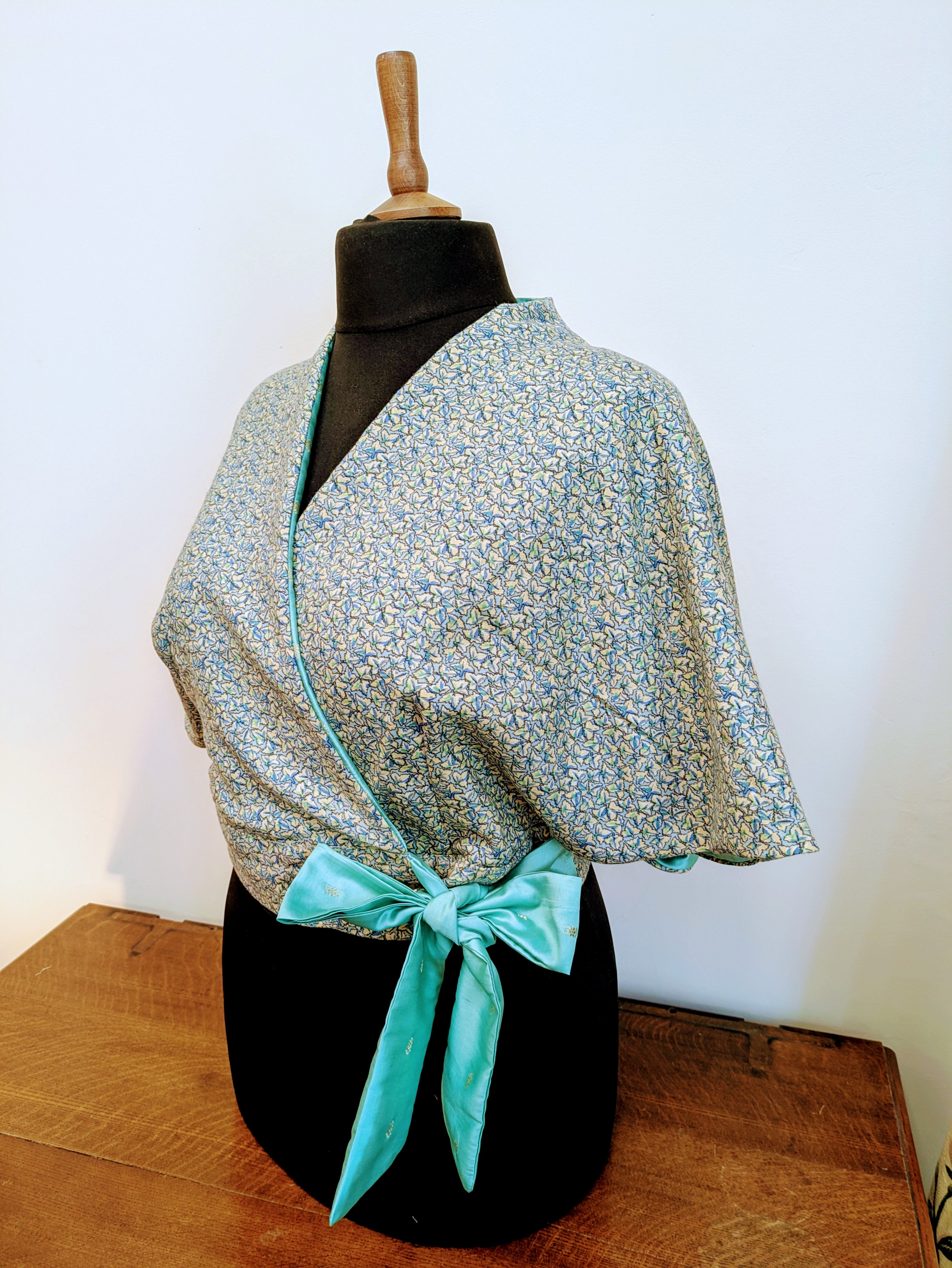 Blue leaf wrap shawl