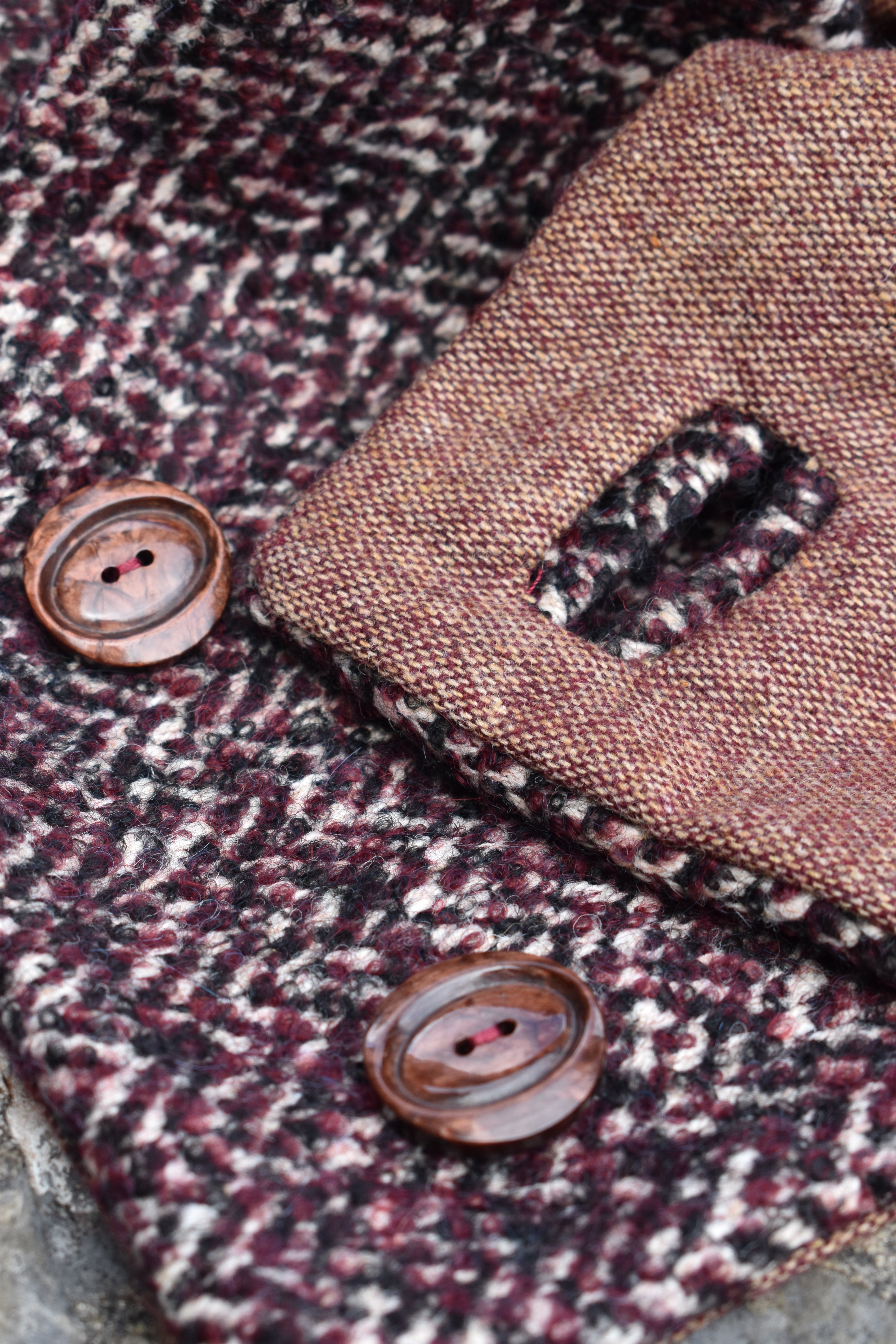 Wine herringbone button scarf