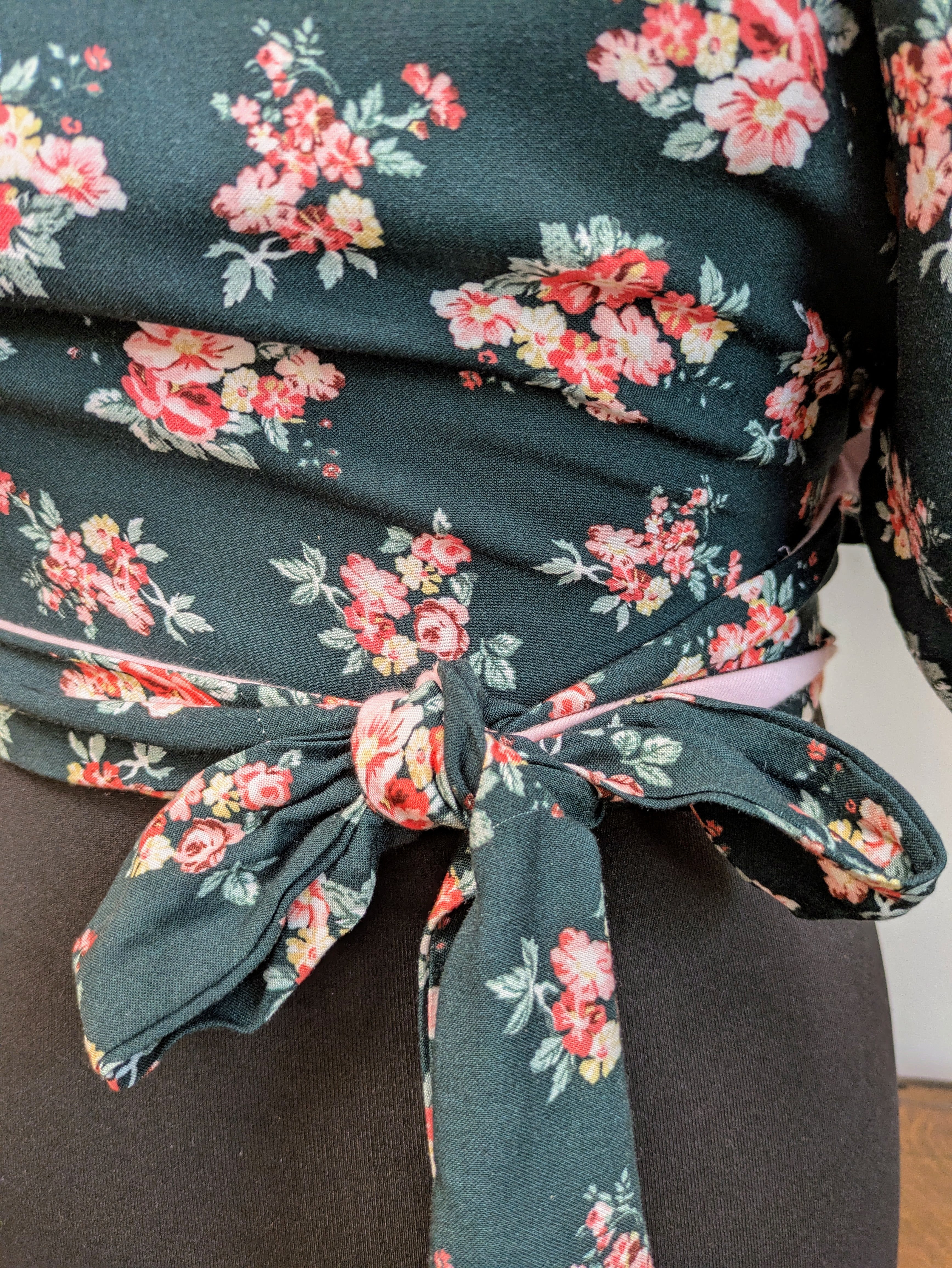 Deep green and pink floral butterfly top