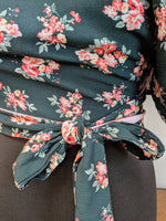 Load image into Gallery viewer, Deep green and pink floral butterfly top
