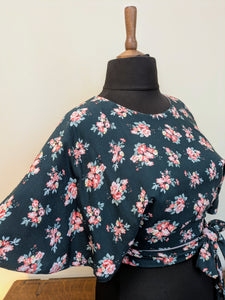 Deep green and pink floral butterfly top