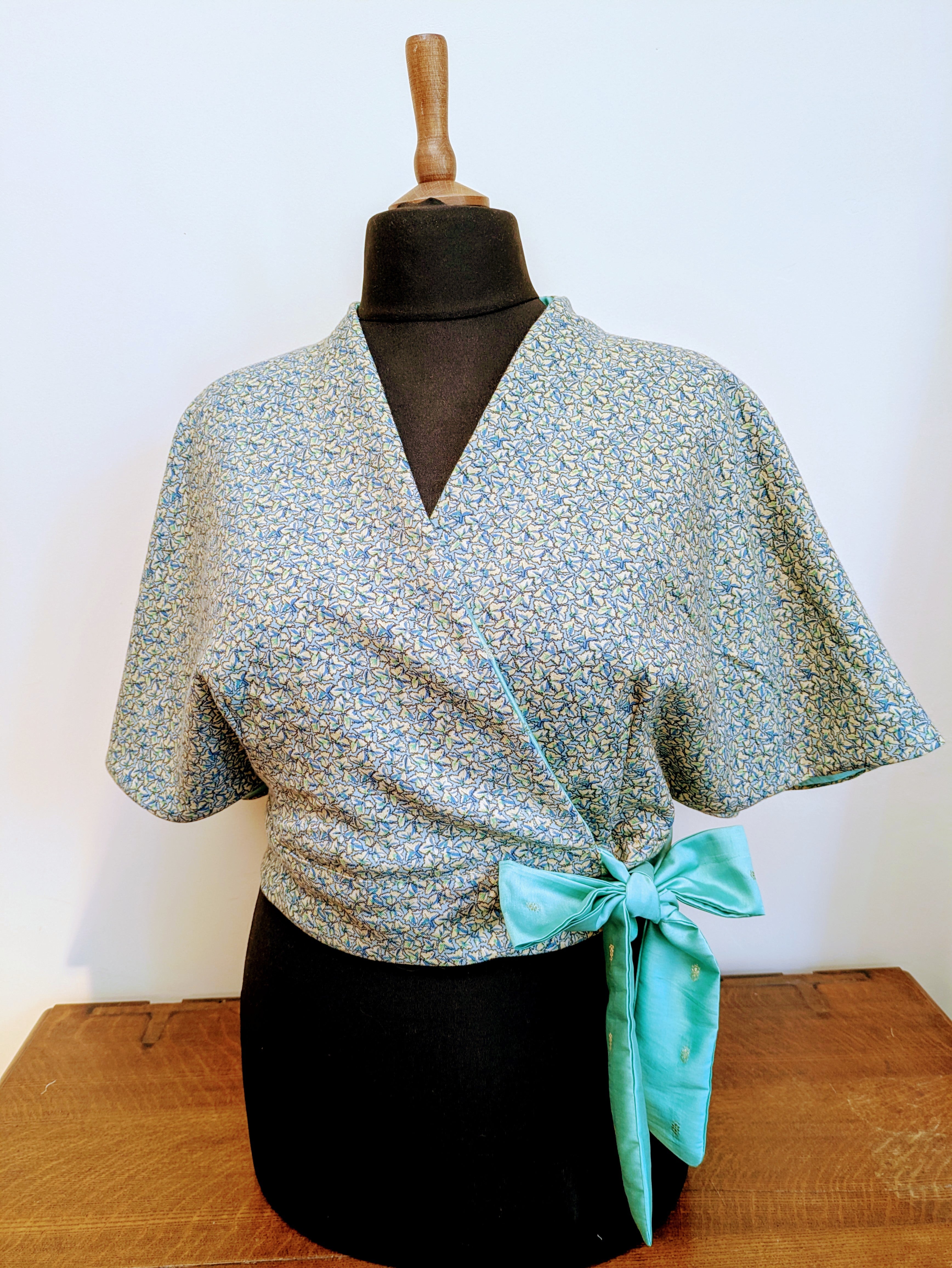 Blue leaf wrap shawl