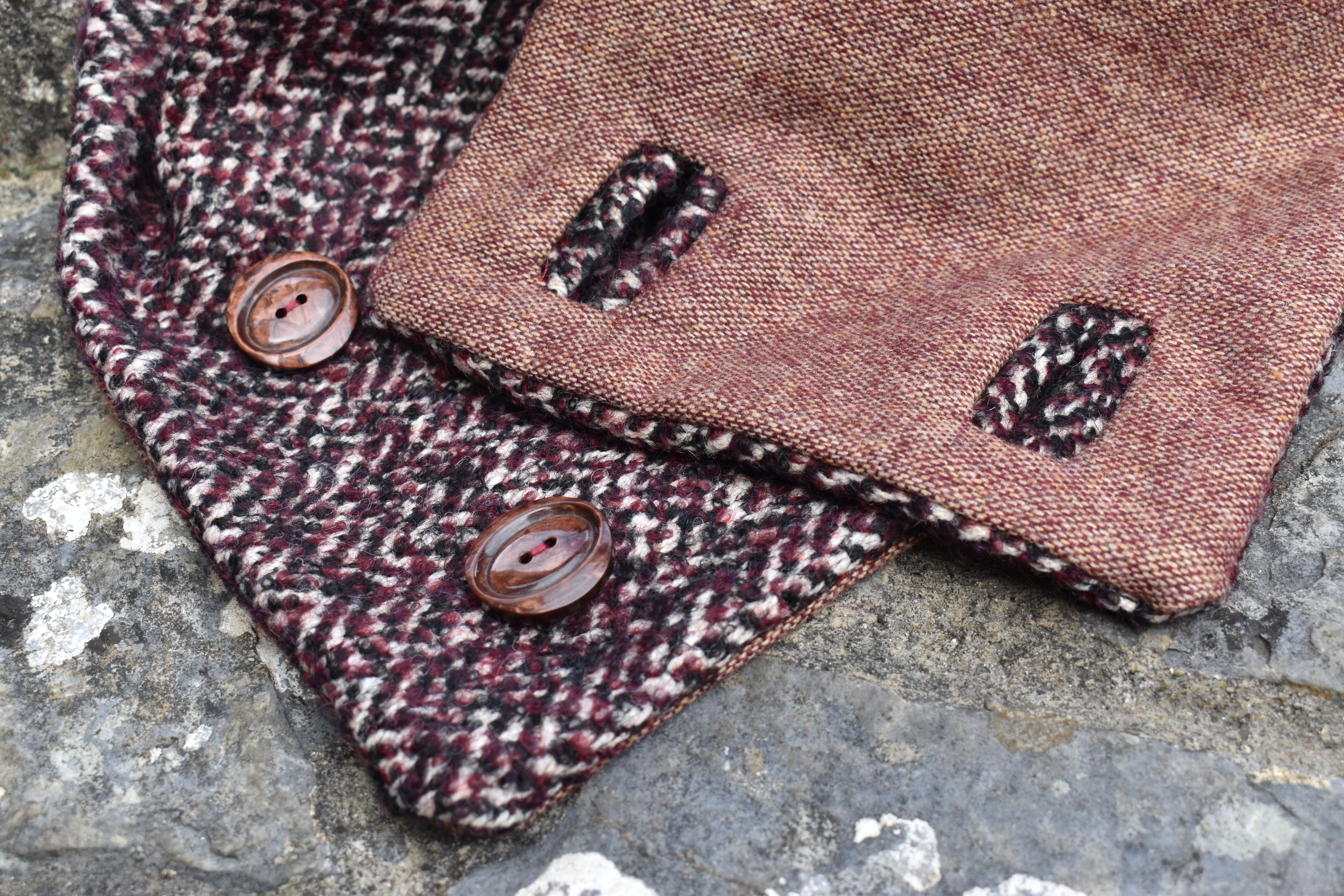 Wine herringbone button scarf