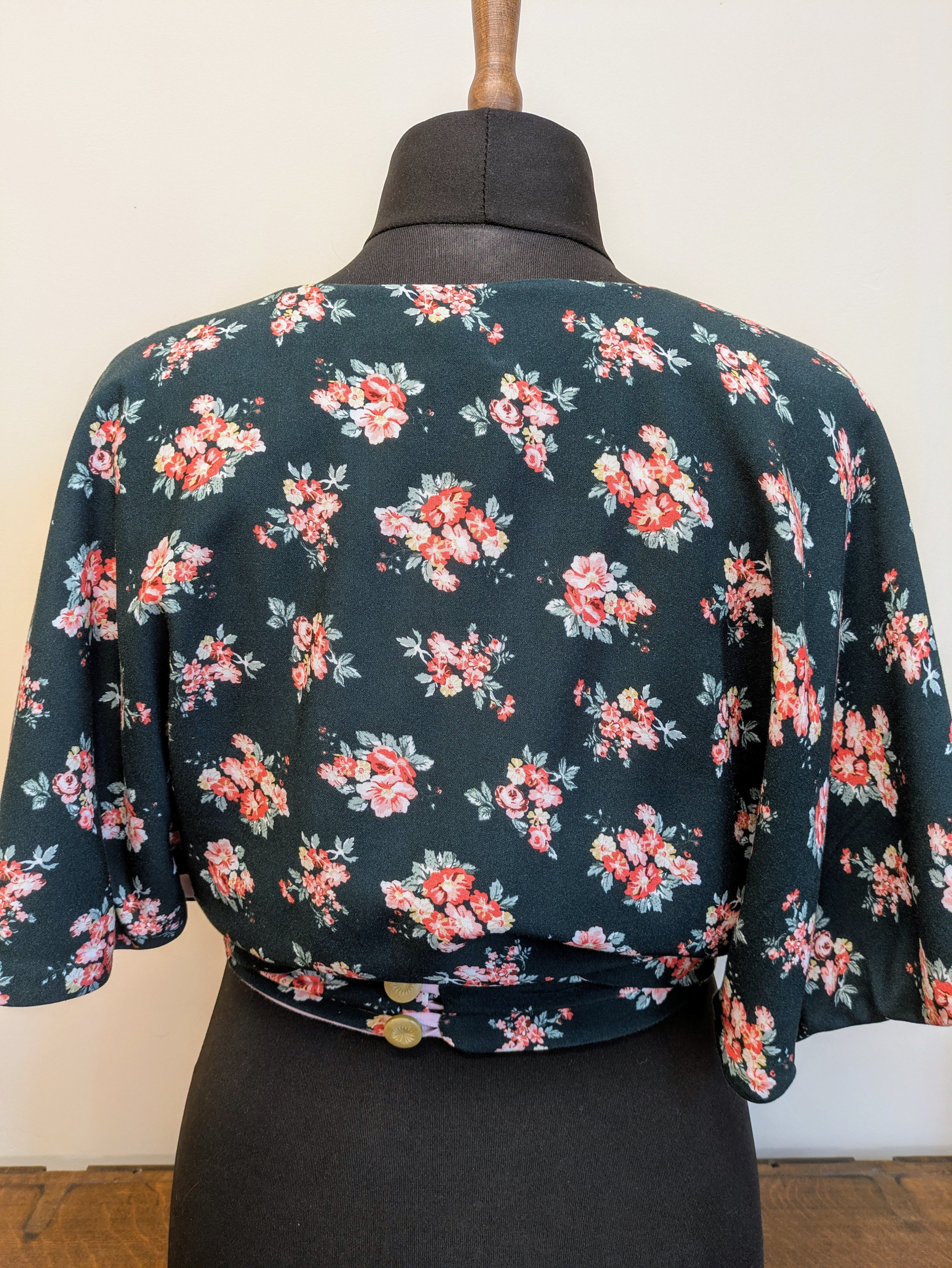 Deep green and pink floral butterfly top