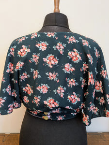 Deep green and pink floral butterfly top