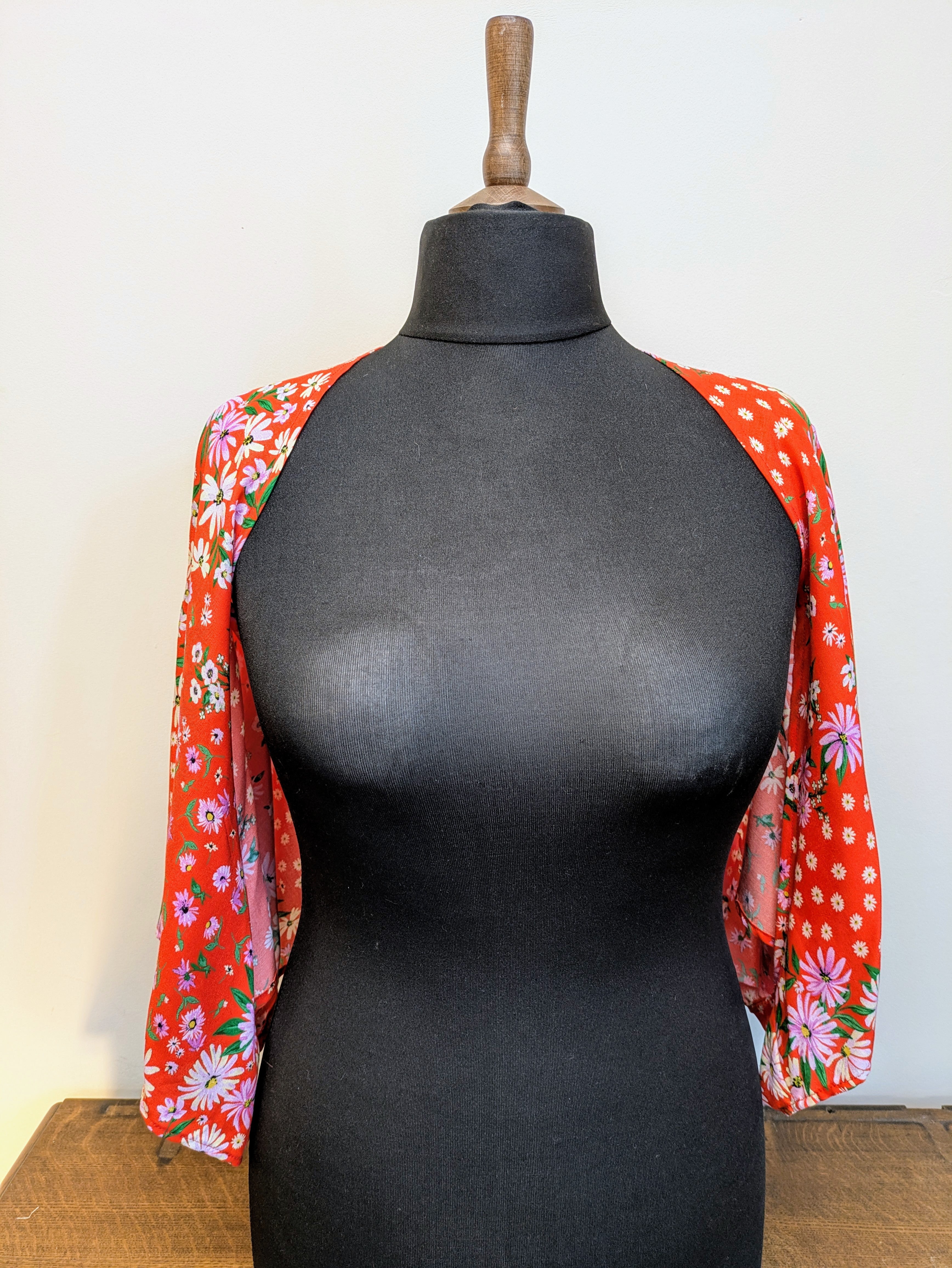 Red floral kimono shrug
