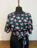 Load image into Gallery viewer, Deep green and pink floral butterfly top
