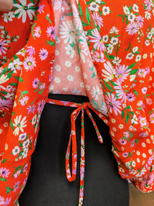 Red floral kimono shrug