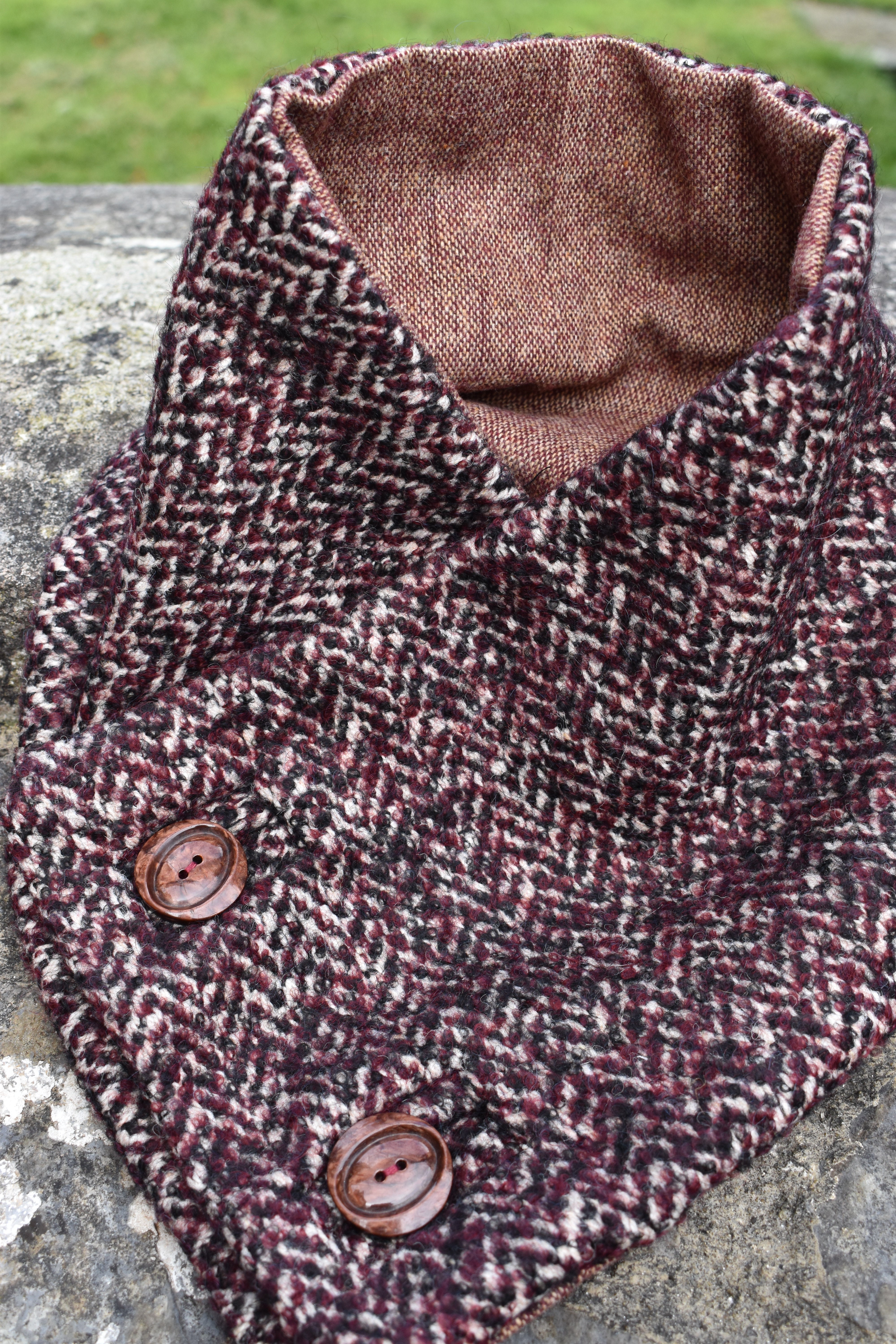 Wine herringbone button scarf