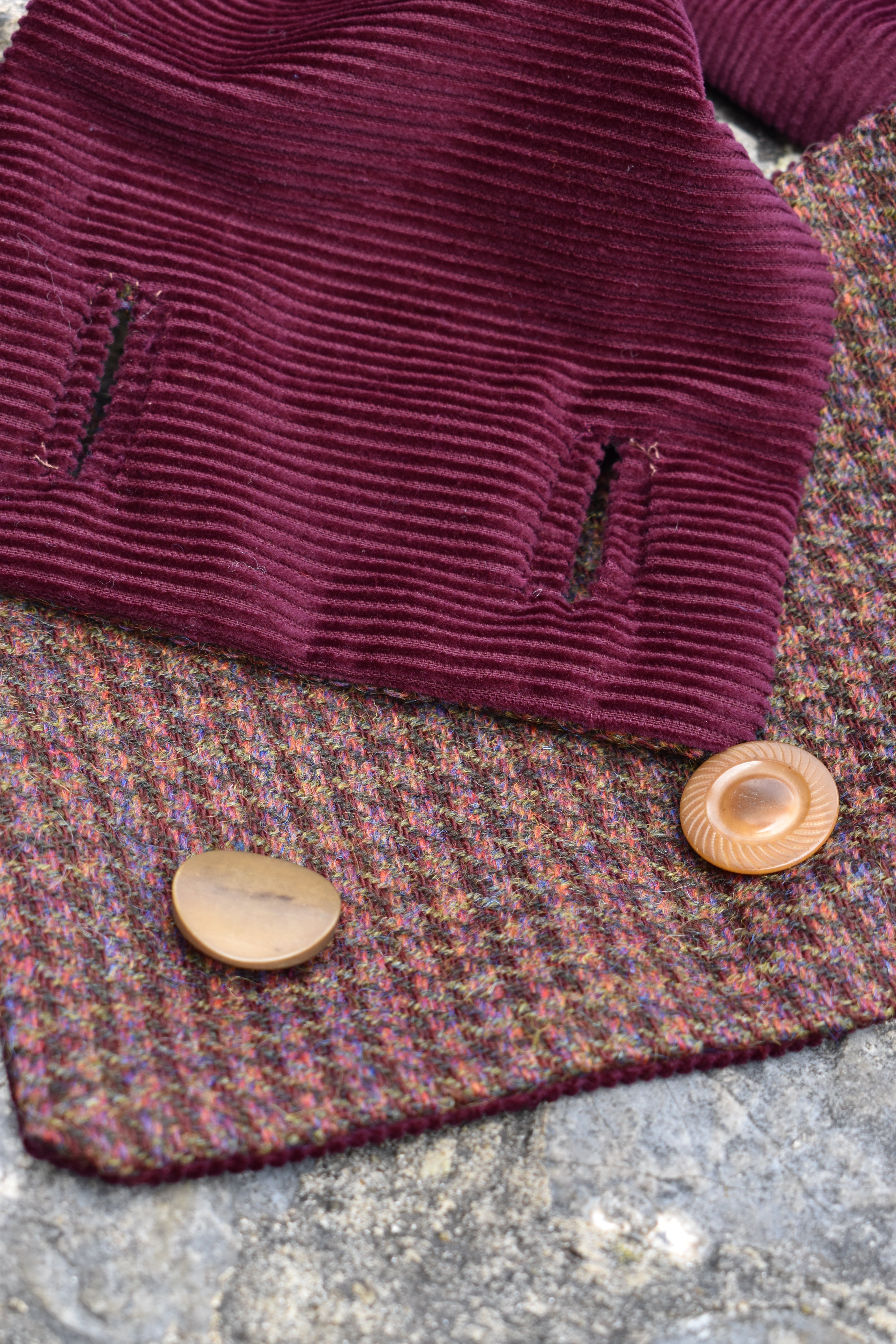 Plum houndstooth button scarf