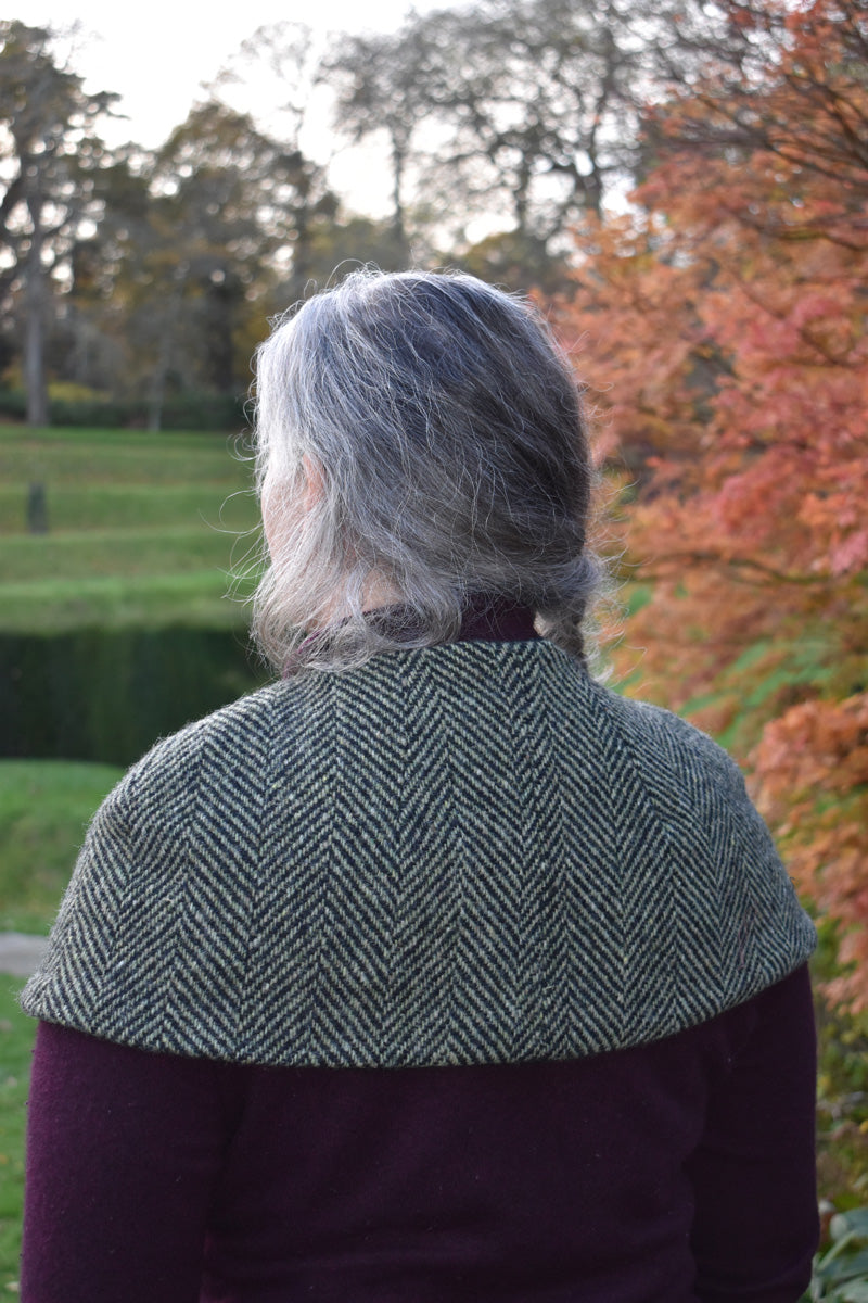 Sage and black herringbone capelet