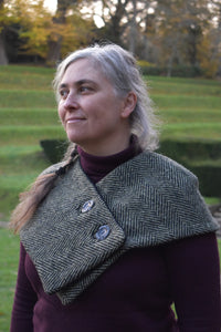 Sage and black herringbone capelet