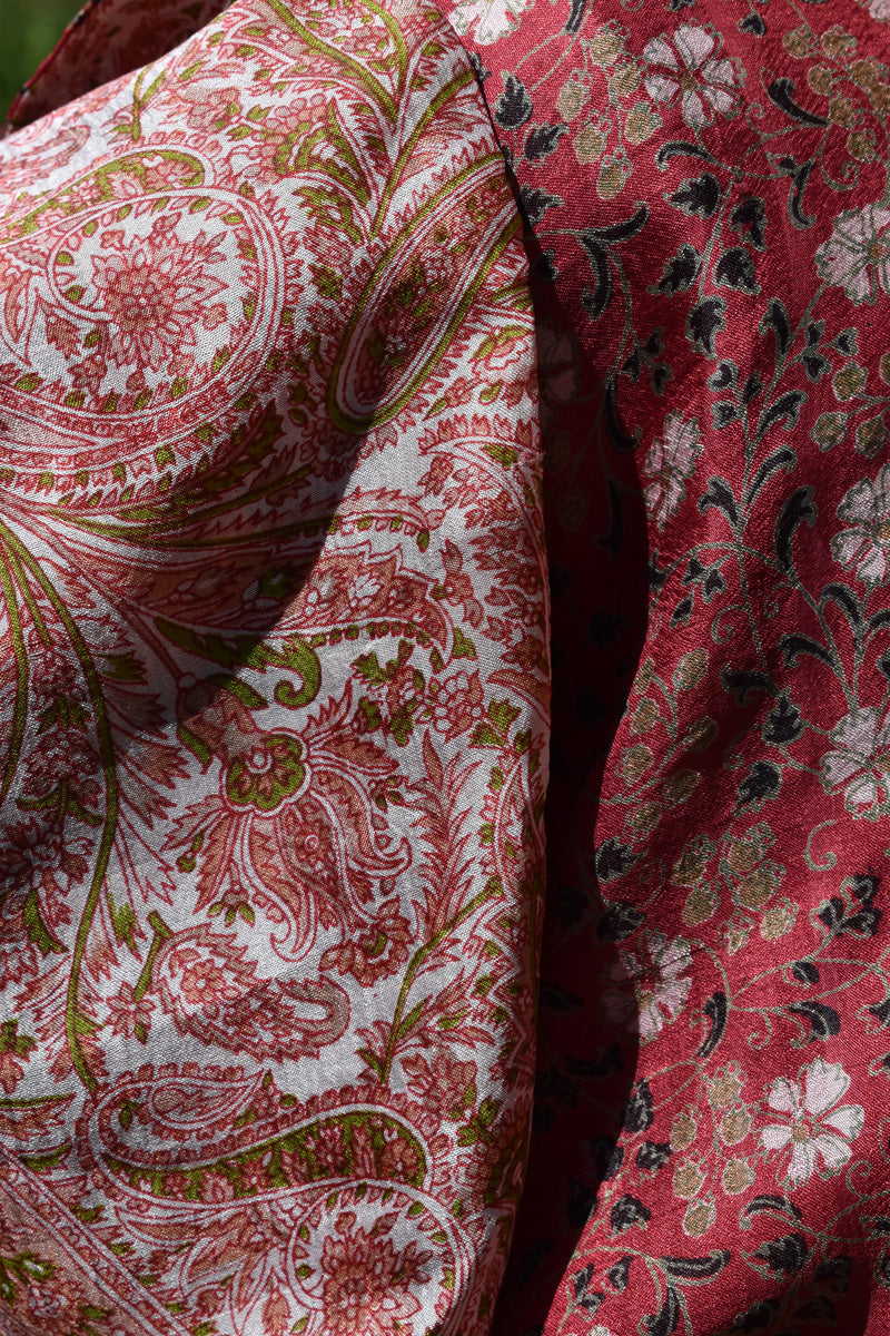 Reversible Deep red floral and pink paisley