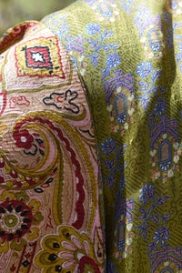 Reversible Olive green with warm pink large paisley