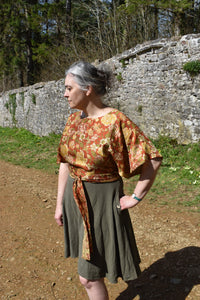 Reversible Bronze floral and gold paisley butterfly top