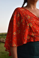 Load image into Gallery viewer, Red floral wrap cape
