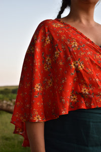 Red floral wrap cape