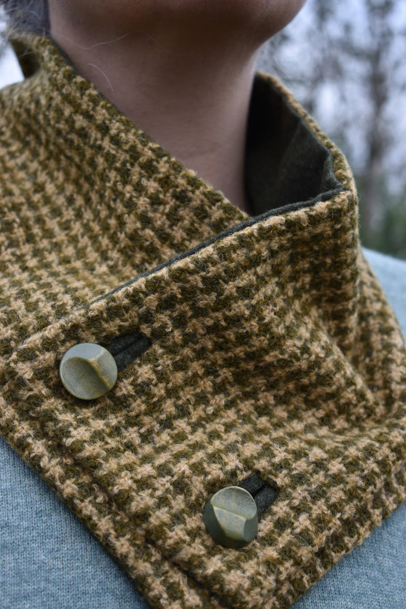 Green check button scarf