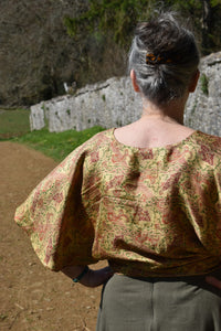 Reversible Bronze floral and gold paisley butterfly top