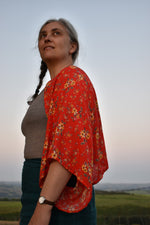 Load image into Gallery viewer, Red floral kimono capelet
