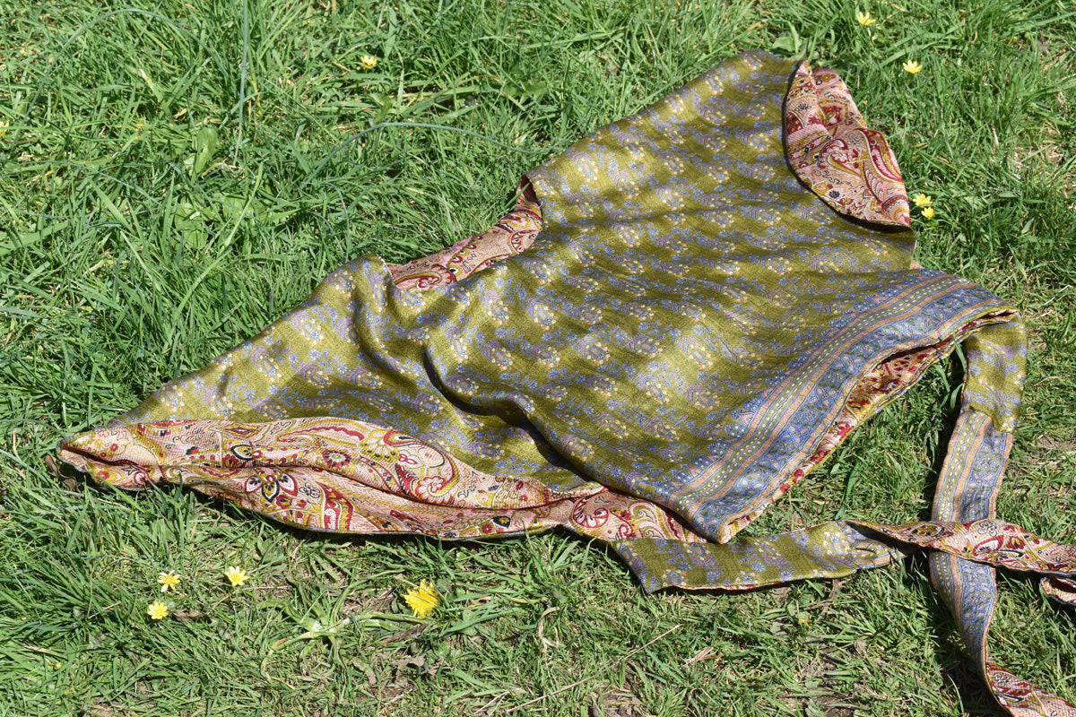 Reversible Olive green with warm pink large paisley